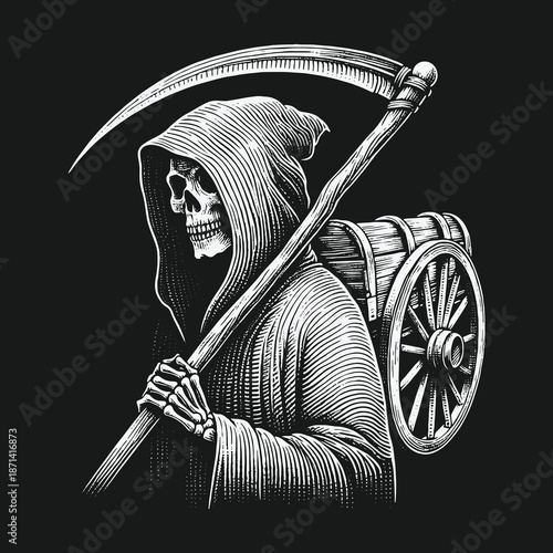 Grim Reapers Journey: A Haunting Illustration of Mortality and Fate.