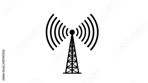 Vector illustration of a mobile technology icon featuring an oil pump jack integrated with a wireless antenna tower and wifi signal symbol for a smart internet network connection