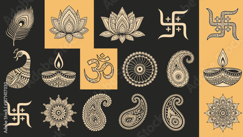 A decorative set of vintage animal illustrations featuring floral ornaments, ornate frames, and retro design elements in a seamless tribal tattoo style