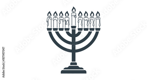 A detailed illustration of a traditional menorah with nine lit candles representing hanukkah