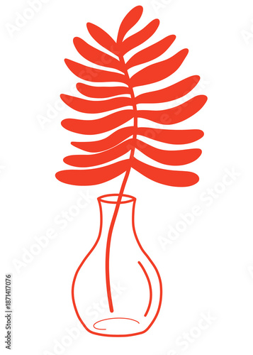 Abstract Red Leaf Branch in Vase Illustration