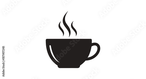 A simple black silhouette of a steaming cup suggesting hot beverage enjoyment and warmth