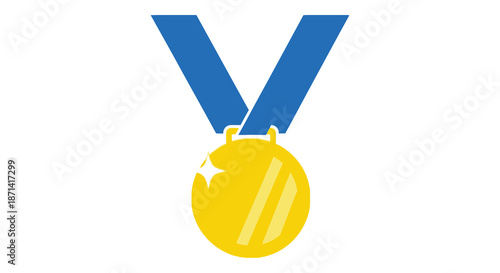 A vibrant gold medal with a bright blue ribbon symbolizing achievement and success