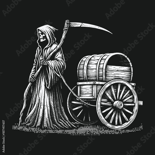 Grim Reapers Cart: A Dark Allegory of Mortality and Labor.