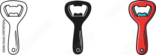 Collection of bottle opener icons in various styles for beverages and kitchen essentials