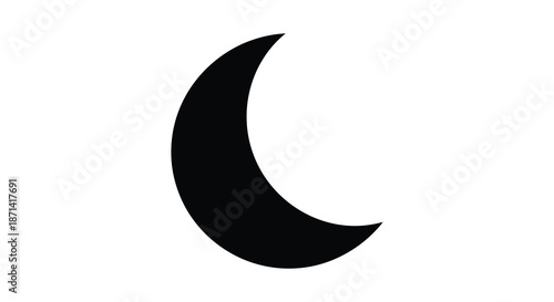 A simple black crescent moon graphic isolated on a plain white background representing nighttime