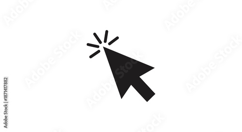 A simple black cursor icon with a radiating burst effect is prominently displayed