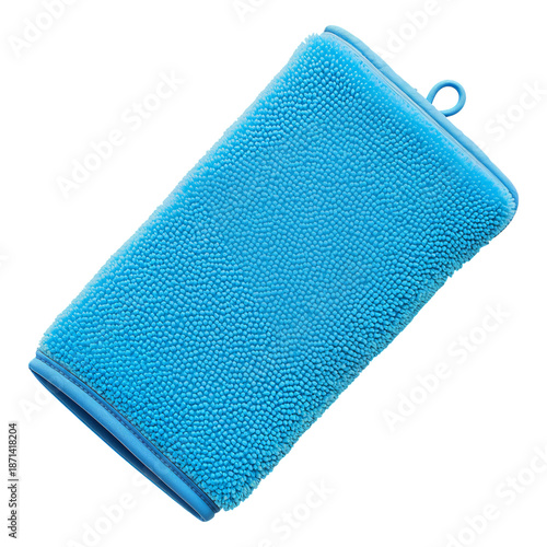 Soft Blue Cleaning Mitt Used for Scrubbing and Washing Dishes in a Kitchen Se...
