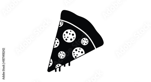 A simple black and white illustration of a single slice of pepperoni pizza is displayed