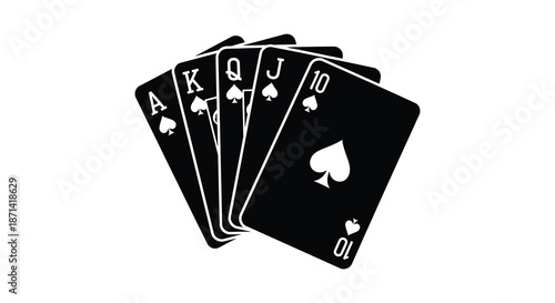A royal flush in spades is displayed showcasing the ace through ten cards