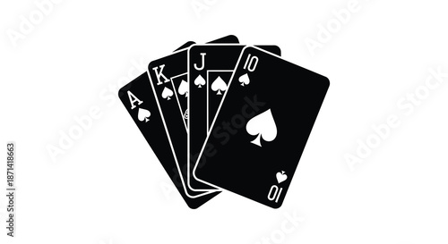 A depiction of playing cards showing an ace king queen jack and ten of spades