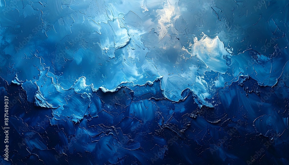 Obraz premium Abstract Blue Ocean Painting with Dynamic Brushstrokes and Texture.