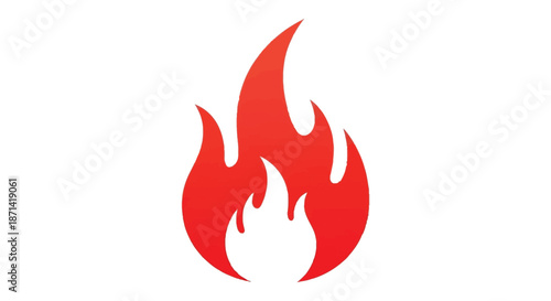 A vibrant and stylized illustration of a bright red flame against a plain white background