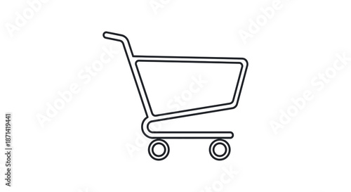 A simple black and white line drawing of a shopping cart on a white background