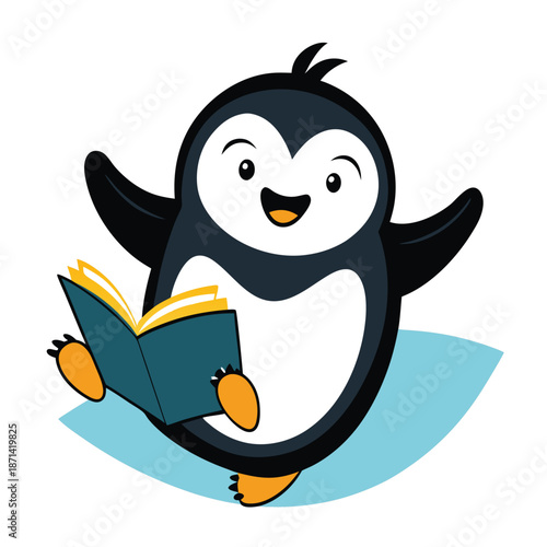 Silhouette of a penguin gleefully sliding on its stomach down a pristine icy surface, conveying winter leisure and happy movement.