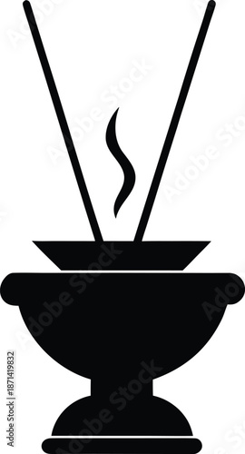 Incense burner silhouette vector art illustration and minimal black and white design