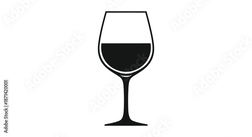 A simple black and white illustration of a filled wine glass elegantly depicted on a white background