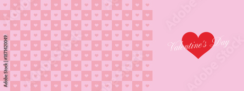 Valentine's Day banner with copy space, pink heart checkerboard, Y2K retro promotional background. Seamless pattern.