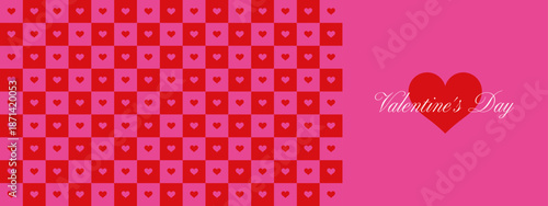 Valentine's Day banner with copy space, pink heart checkerboard, Y2K retro promotional background. Seamless pattern.