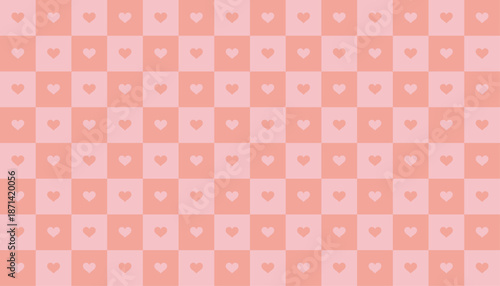 Valentine's Day banner with copy space, pink heart checkerboard, Y2K retro promotional background. Seamless pattern.