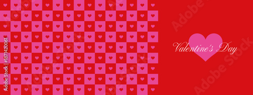 Valentine's Day banner with copy space, pink heart checkerboard, Y2K retro promotional background. Seamless pattern.