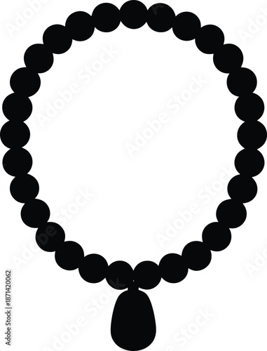 Meditation beads mala silhouette vector art illustration and minimal black and white design