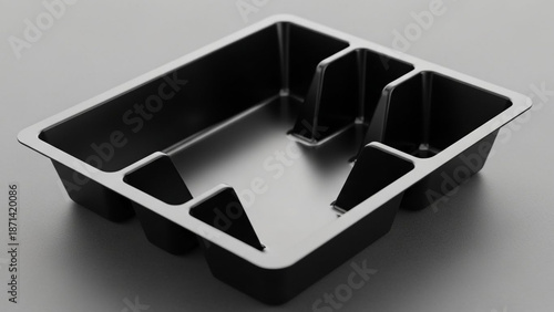 Black plastic mold with multiple compartments for organization and storage solutions