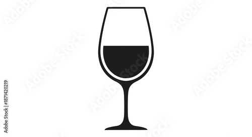 A simple black and white illustration of a wine glass partially filled with dark liquid