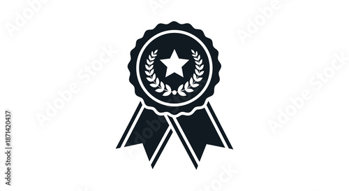 A black and white illustration depicting a star award with a ribbon symbolizing achievement