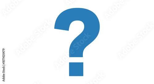 A simple blue question mark icon isolated on a clean white background represents inquiry