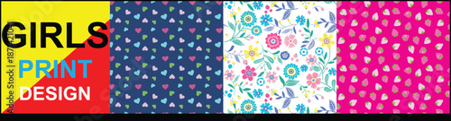 Girls seamless allover print design vector file for T-shirt, Kids were vector design for T-shirt, Beautiful girls allover design print, Seamless vector design for rotary print,