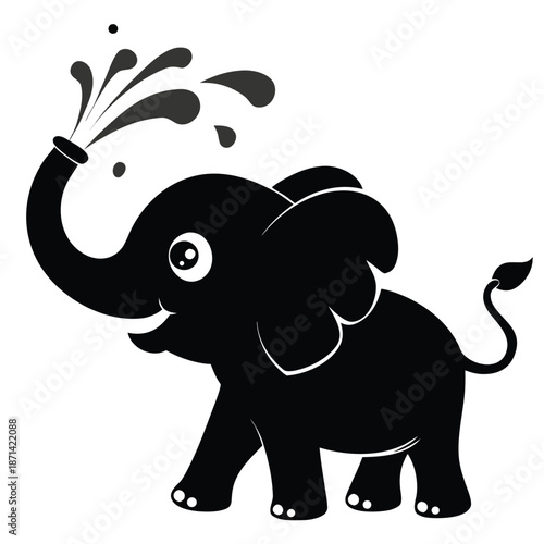 Charming baby elephant silhouette with prominent big ears, representing youth and vulnerability