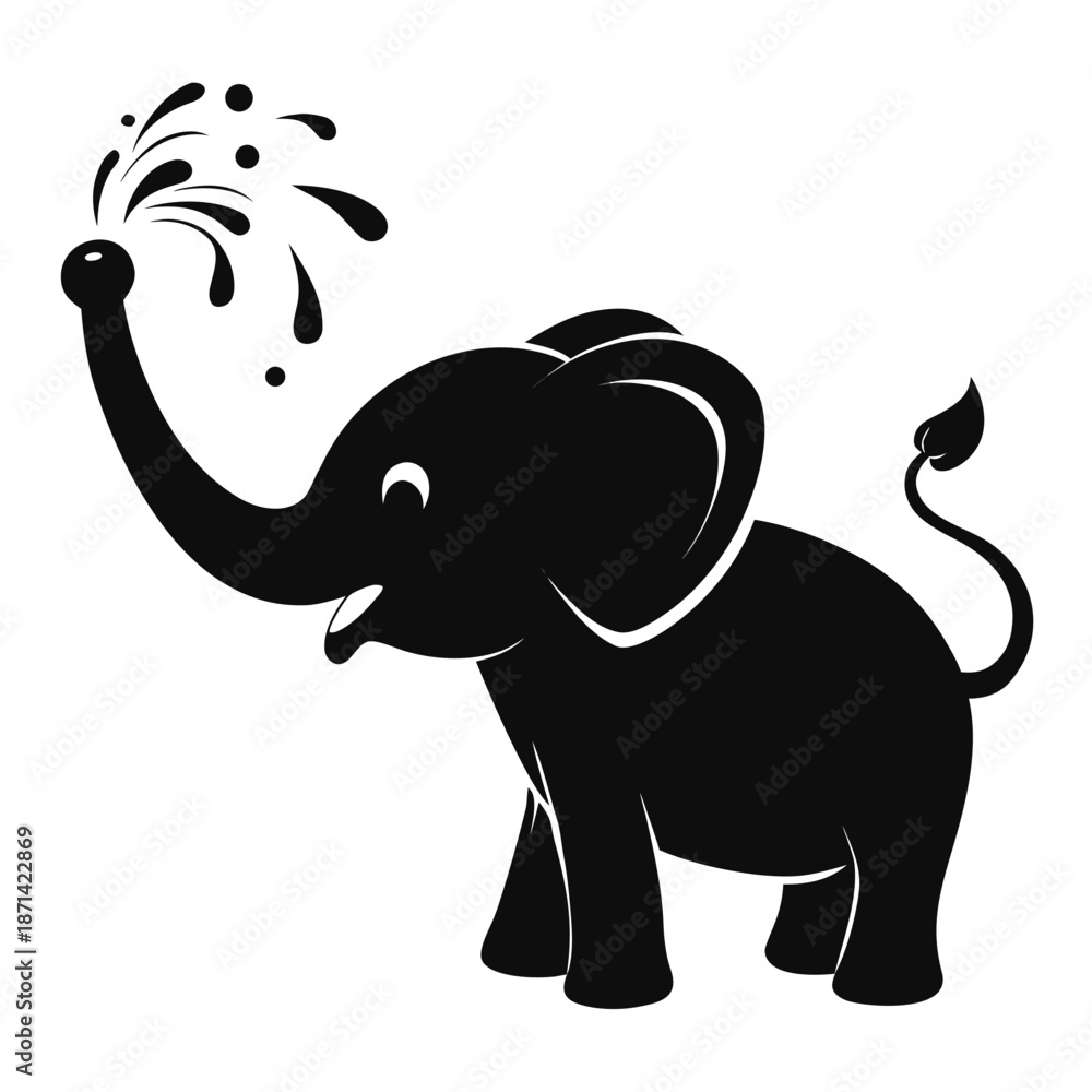 Obraz premium Artistic baby elephant silhouette with oversized ears, a gentle graphic for a variety of uses