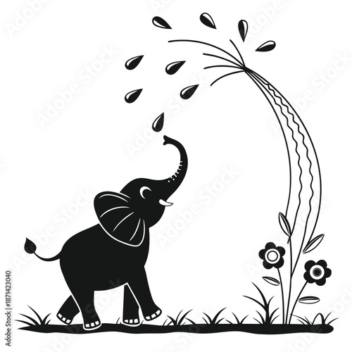Sweet baby elephant silhouette featuring large ears, representing innocence and the wild
