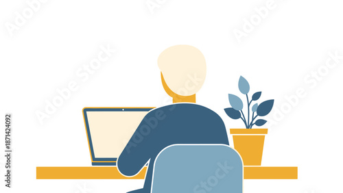 Man Working on Laptop Computer Office.