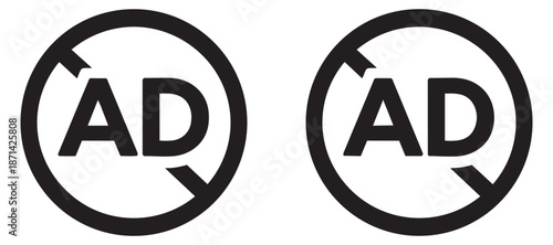 Minimalist line art icon set featuring no ad symbols for online content and privacy