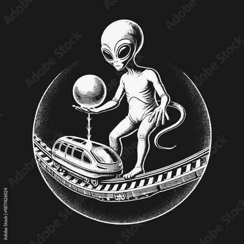 Aliens Playful Encounter: A Miniature Train Adventure in Space.