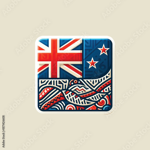 new zealand flag and maori patterns sticker icon patriotic design
