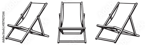 Line art deck chairs set featuring multiple perspectives for summer relaxation