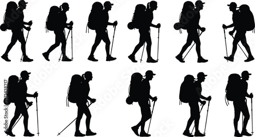 Collection of black vector silhouettes featuring female soccer players running with ball, isolated on white background for sport design projects.