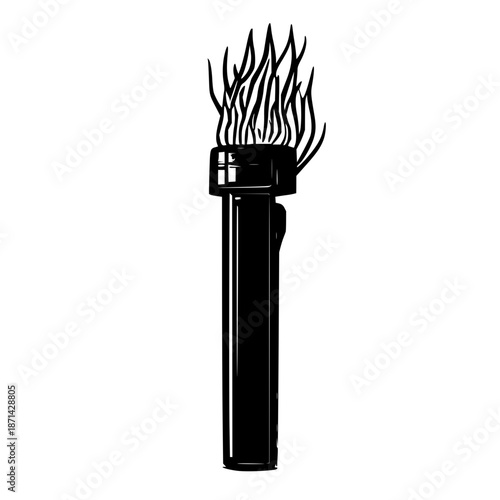 Minimalist Black Line Art Magnesium Fire Starter Tool, Isolated Vector on White Background for Outdoor Gear Design