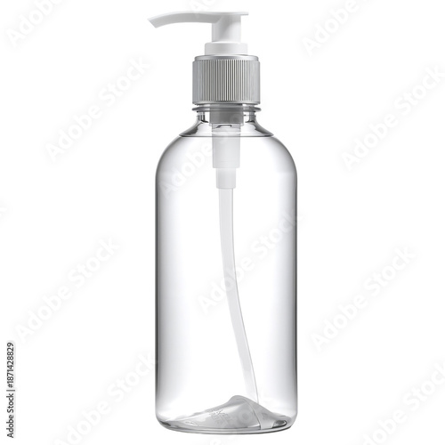 Clear Plastic Bottle With Pump for Liquid Storage at a Minimalist Workspace