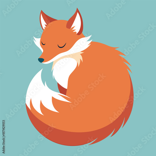 Abstract silhouette of a curled fox with a bushy tail, vector art