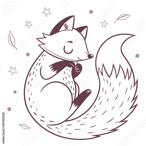 Black silhouette of a fox resting peacefully, curled with its tail