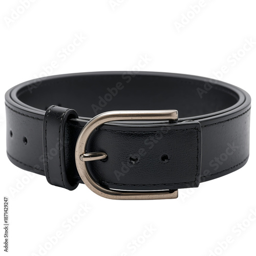 Black Leather Belt With Silver Buckle Lying Flat on a Surface