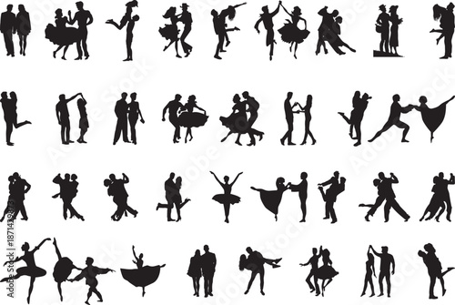 Dance Couple Silhouette Vector Set with Ballroom and Latin Moves