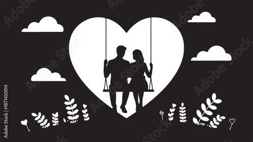 Romantic Couple Swinging Heart Silhouette