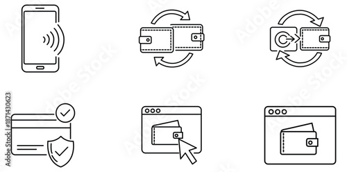 Digital Transaction Icons: A series of sleek icons depicting modern financial transactions, including mobile payments, wallet transfers, and secure online transactions.