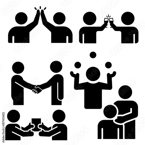 People Silhouettes Showing Various Interactions and Gestures.
