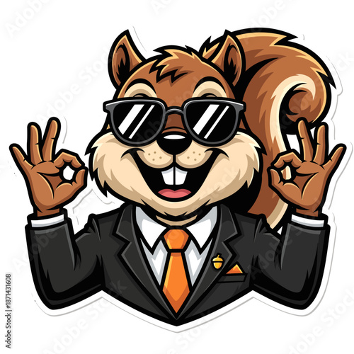 Squirrel in Suit and Sunglasses Cartoon Character.
